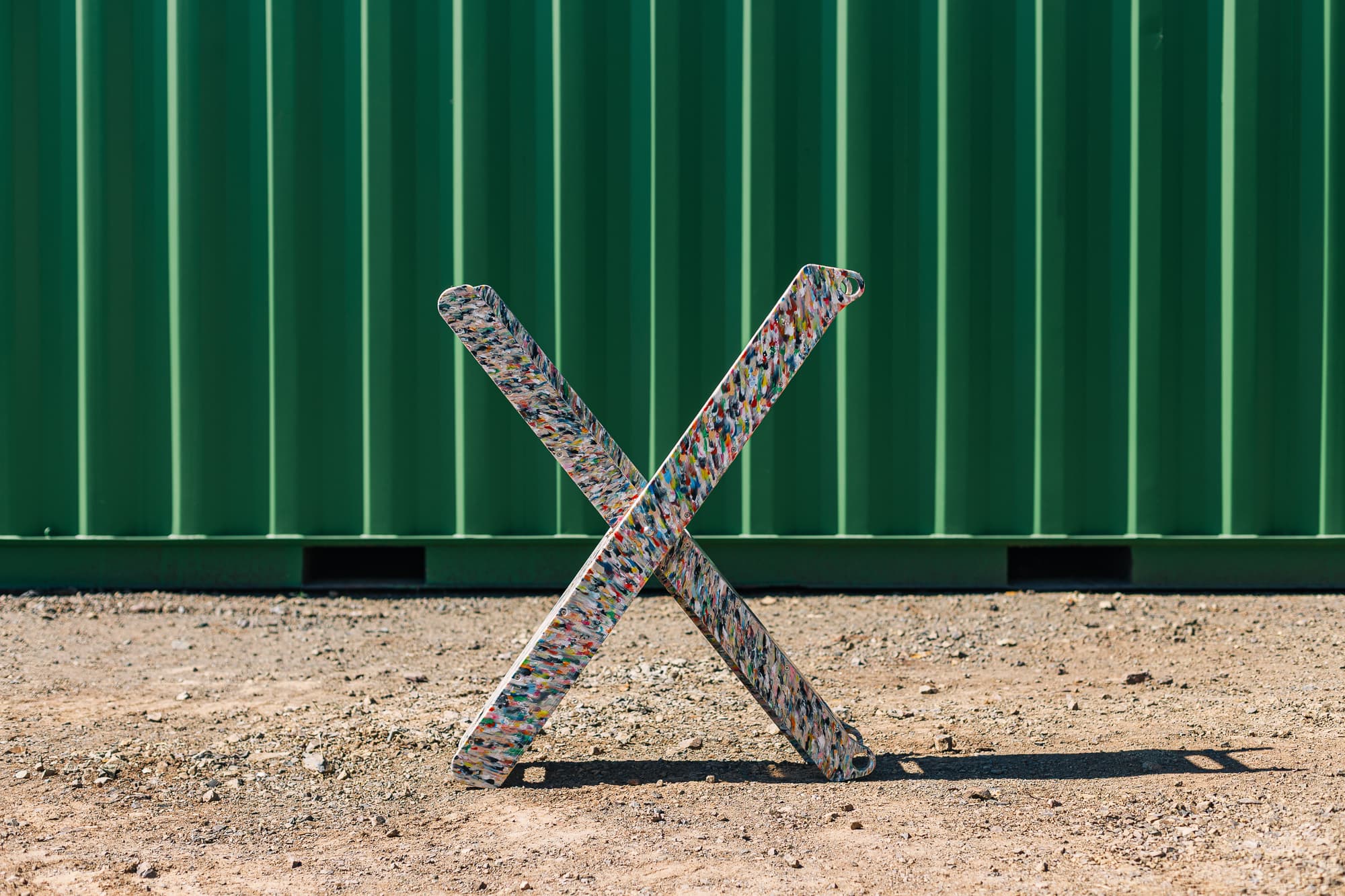 Recycled HDPE plastic legs — pressed from community waste