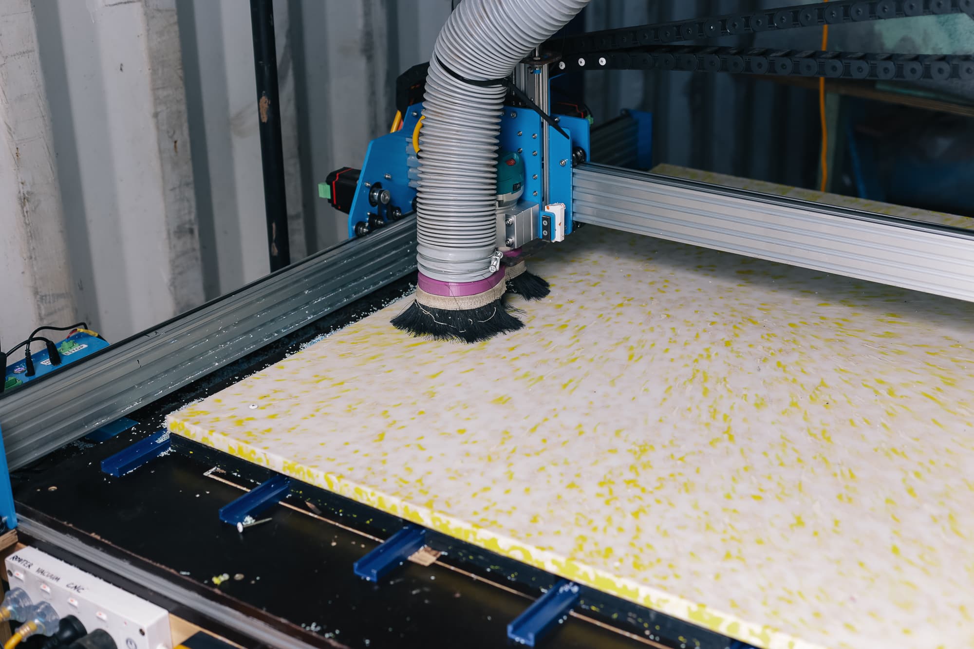 CNC router cutting bed legs from a pressed sheet