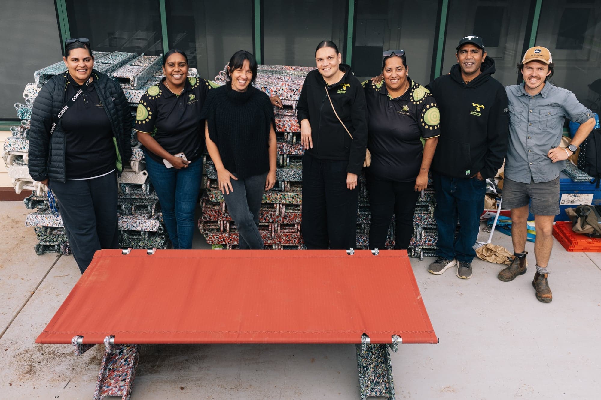 The Oonchiumpa team with a Stretch Bed at the Alice Springs production facility